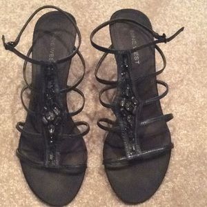 Nine West black sandals, heels, strap, 9m with bling